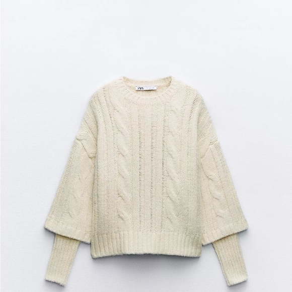 Zara Layered Sleeves Cable Knit Sweater - Picture 3 of 6